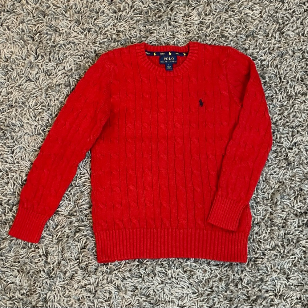 Used Polo Ralph Lauren Red Cableknit Sweater for boys size 7